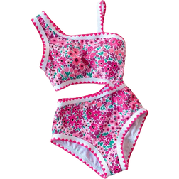 Shein Girls One-Piece Swimsuit With Tiny Ditsy Floral And Ruffle Trim