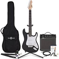 Gear4music La Electric Guitar + 15W Amplifier and Complete Accessories Set Black
