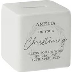 Personalised Memento Company Christening Ceramic Square Money Box 9 x 9 x 9 cm