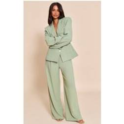 PrettyLittleThing Petite Linen Pleat Trousers - Sage Green