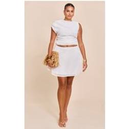 PrettyLittleThing Plus Cream Chiffon High Waisted A-line Mini Skirt
