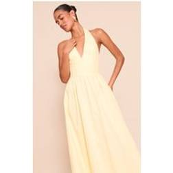 PrettyLittleThing Lemon Woven Halterneck Sleeveless Midaxi Dress