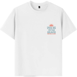 Shein 1pc Girls Printed Pullover White Short Sleeve T-Shirt, Student Young Casual Wear, Suitable For Beach Play