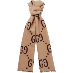 Gucci GG Jacquard Wool Silk Scarf - Brown/Beige