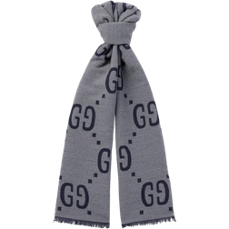 Gucci GG Jacquard Wool Silk Scarf - Light Grey