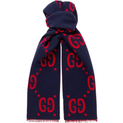 Gucci GG Jacquard Wool Silk Scarf - Blue/Red