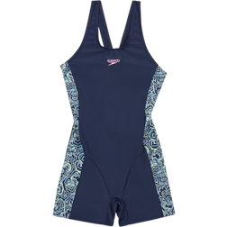Speedo Kid's Printed Leaderback Legsuit - Navy/Pink