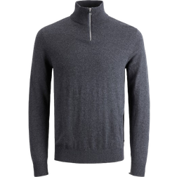 Jack & Jones Emil Plain Quarter Zip - Grey/Dark Grey Melange