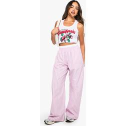boohoo Contrast Waistband Stripe Wide Leg Trouser - Pink