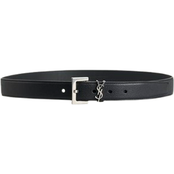 Saint Laurent Cassandre Belt With Square Buckle In Smooth Leather - Black/Silver
