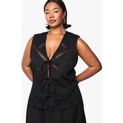 boohoo Plus Lace Insert Tie Front Waistcoat - Black