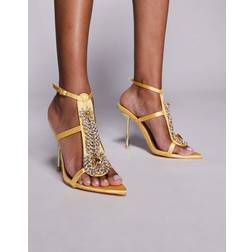 Azalea Wang Wyatt Guldfarvede Sandaler Med Hæl Burdesign -