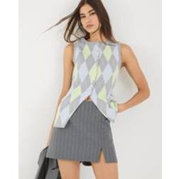River Island Knit Argyle Print Waistcoat - Grey