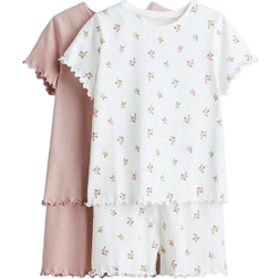 H&M Pige 2-Pak Natsæt Bomuld - Støvet Lys Rosa/Blomstret