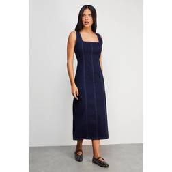 Warehouse Indigo Denim Dress Seam Detail Fitted - Indigo