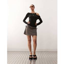 Weekday Mini Skirt Ruched Side Detail - Dark Mole
