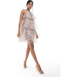 Vero Moda Blekt Blommig Panelsydd Miniklänning Med Halterneck - Flera