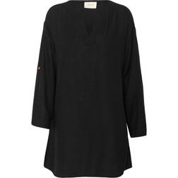 Cream Crventa Linen Tunic - Pitch Black