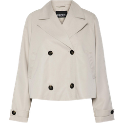 Pieces Carlett Short Trenchcoat - Silver Grey