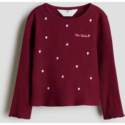 H&M Chérie Embroidery Detail Cotton Top - Dark Red
