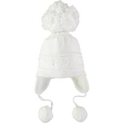 Emile et Rose Baby Griffin Bobble Hat with Ear Flaps - White