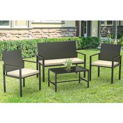 Rattantree 4 Pieces Rattan Patio Black Outdoor Lounge Set