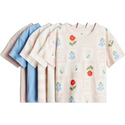 H&M Cotton T-shirts 5-pack - Light Pink/Stamps (1276769005)