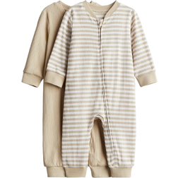H&M Baby 2-Pak Mønstret Natdragt Bomuld - Lys Beige/Hvidstribet