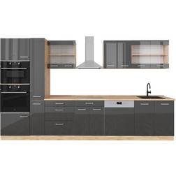 Vicco Cuisine R-Line, Anthracite brillant/Chêne doré 350 cm avec armoire haute, sans plan de travail