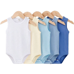 Shein SHEIN Set Of 5 Adorable And Colorful Warm-Toned Bodysuits For Baby Boys, Suitable For Outdoor Activities, Vacation And Holidays In Spring And Summer