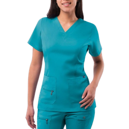 Adar Womens Pro Elevated V-Neck Scrub Top - Teal Blue
