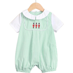 Shein SHEIN Newborn Baby Boy Cute Summer Casual Color Block Green Striped Romper, Suitable For Birthday Party, Evening Event, Performance, Wedding, Baby Shower, And 1st Birthday Celebration