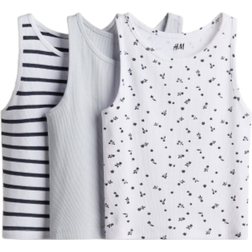 H&M Tanktop I Bomull 3-Pack - Blekblå/Mönstrad