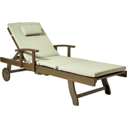 Beliani Acacia Wood Garden Sun Lounger Reclining with Wheels
