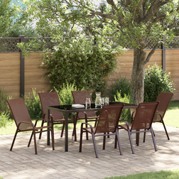 vidaXL 7 Piece Garden Brown Textilene Steel Patio Dining Set