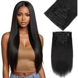 Yuniffe Yaki Straight Clip in Hair Extensions 1B Natural Black