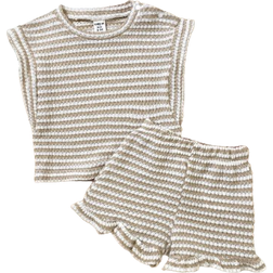 Shein Baby Girl Infant Toddler Striped Ruffle Sleeve Crew Neck T-Shirt - Black/White