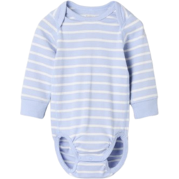Polarn O. Pyret Striped Bodysuit with Envelope Neckline - Light Blue