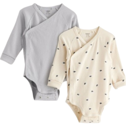 Lindex Ribbed Wrap Bodysuits 2-pack - Light Dusty Blue
