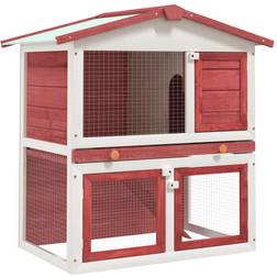 vidaXL Outdoor Rabbit Hutch 3 Doors Red