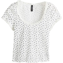 H&M Lace-Trimmed Top - White/Floral