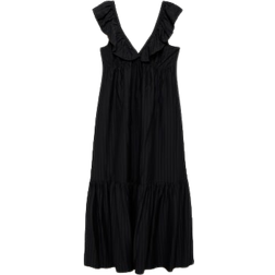 Mango Ramona Long Dress with Ruffle Neckline - Black