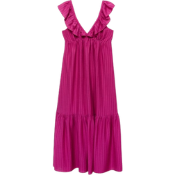 Mango Ramona Long Dress with Ruffle Neckline - Fuchsia
