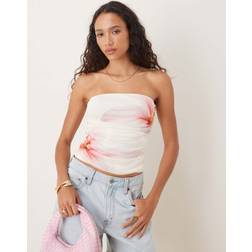 Gina Tricot Tubtopp Mesh Bandeau Ringning Blomtryck - Vit