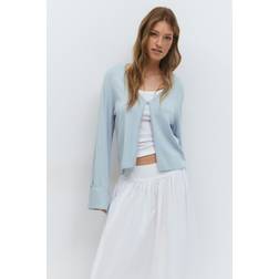 Gina Tricot Folded Sleeve Knitted Cardigan - Blau