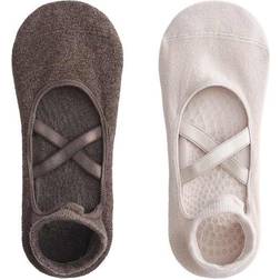 Oysho Cotton Blend Yoga Pilates Socks With Crossover Straps - Sand