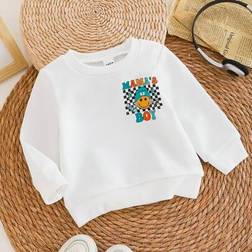 Shein Baby Boy Casual Smile Graphic Letter Print Sweatshirt - White