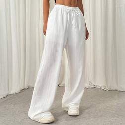 Shein Solid Color Front Tie Pleated Casual Pants - Simple Versatile