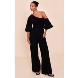 PrettyLittleThing Asymmetric Short Sleeve Wide Leg Jumpsuit - Black
