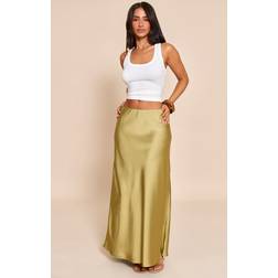 PrettyLittleThing Petite Satin Flowy Maxi Skirt - Green